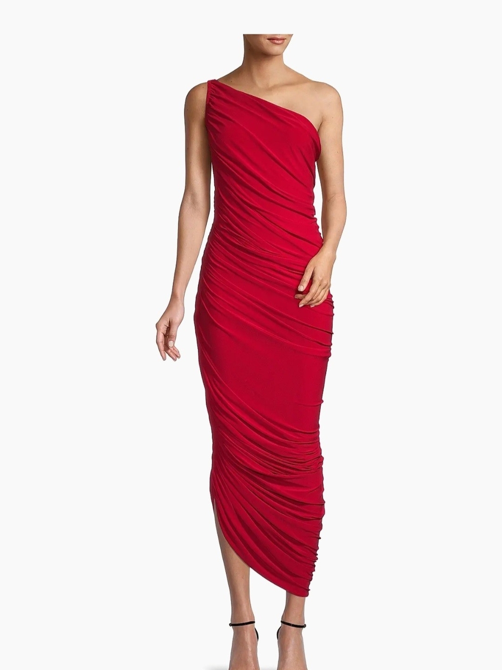 Norma Kamali S size One-Shoulder Ruched Scarlet Midi/ Long Dress